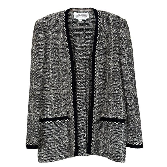 Vtg Castleberry Tweed Knit Open Front Cardigan Sweater Jacket Gray Black Size 12 - Picture 9 of 9